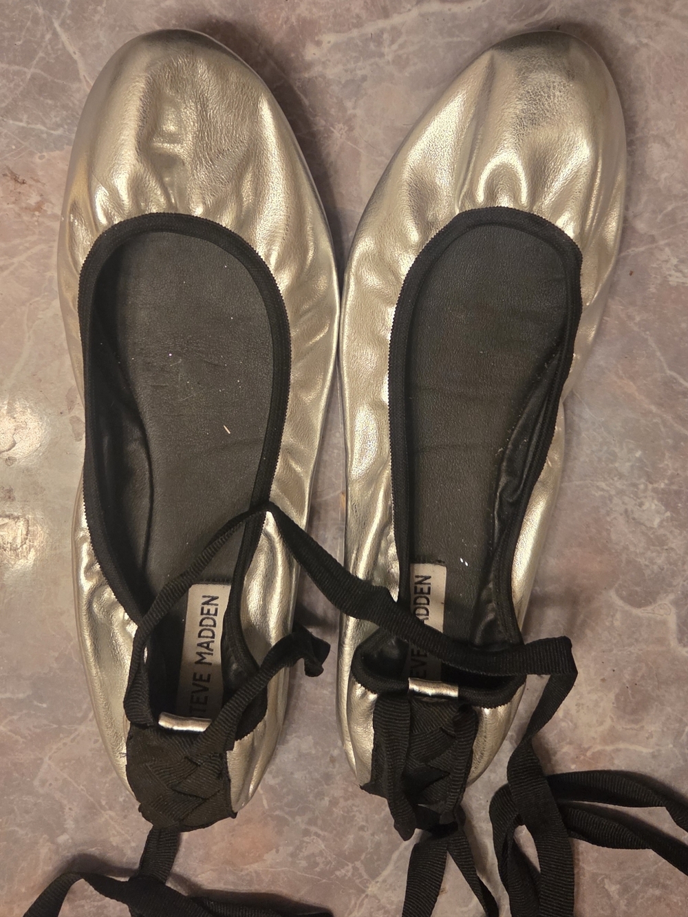 Steve Madden Silver Ballet Flats with Ankle Tie